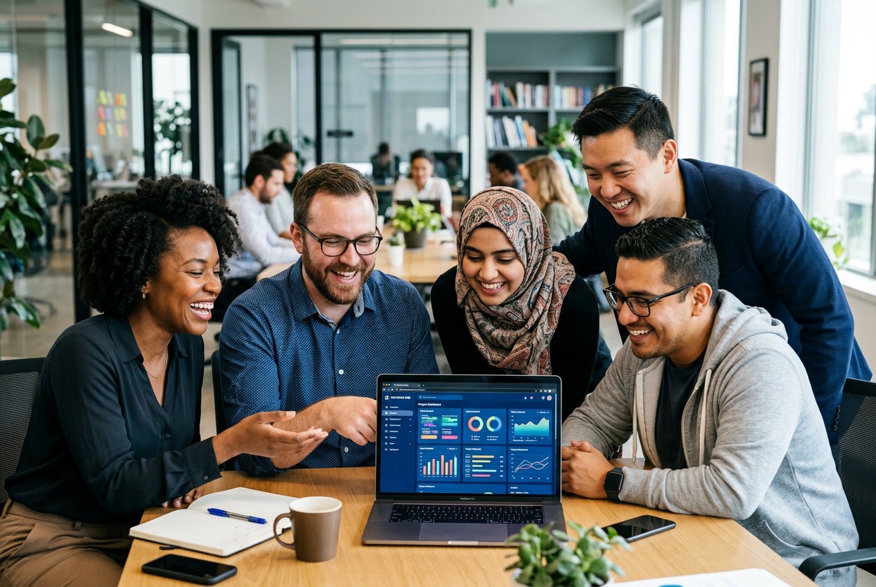 High employee engagement in a modern office